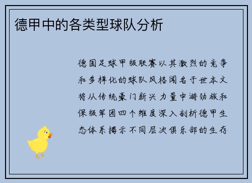 德甲中的各类型球队分析
